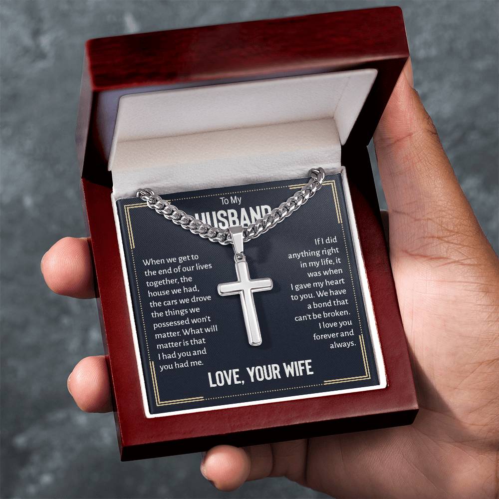 To My Husband Gift, When We Get to the End, Cuban Chain Cross Necklace