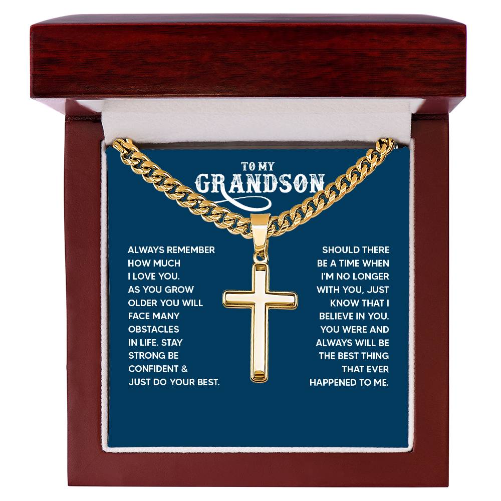 To My Grandson Gift, Always remember How Much I Love You, Cuban Chain Cross Necklace
