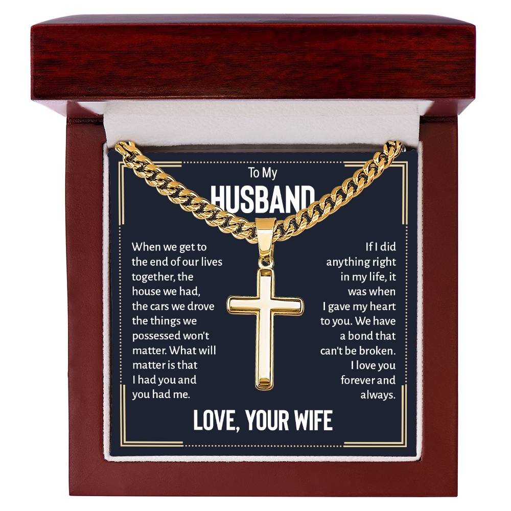 To My Husband Gift, When We Get to the End, Cuban Chain Cross Necklace