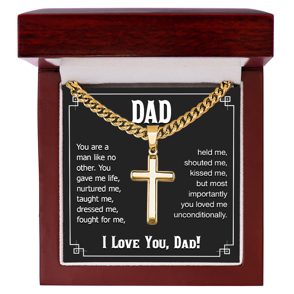 Gift For Dad, You Are a Man Like No Other, Cuban Chain Cross Necklace