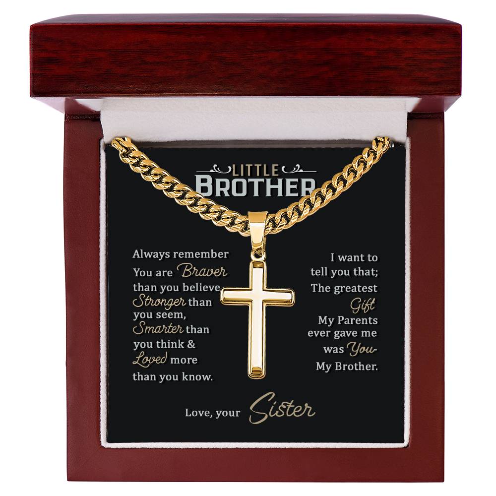 Little Brother Gift, Love Your Lord with all Your Strength, Cuban Chain Cross Necklace