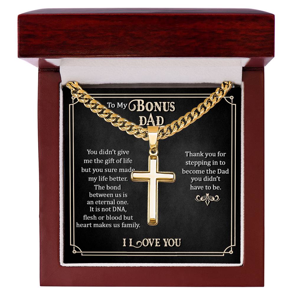 To my Bonus Dad Gift, Men Cuban Chain Cross Necklace