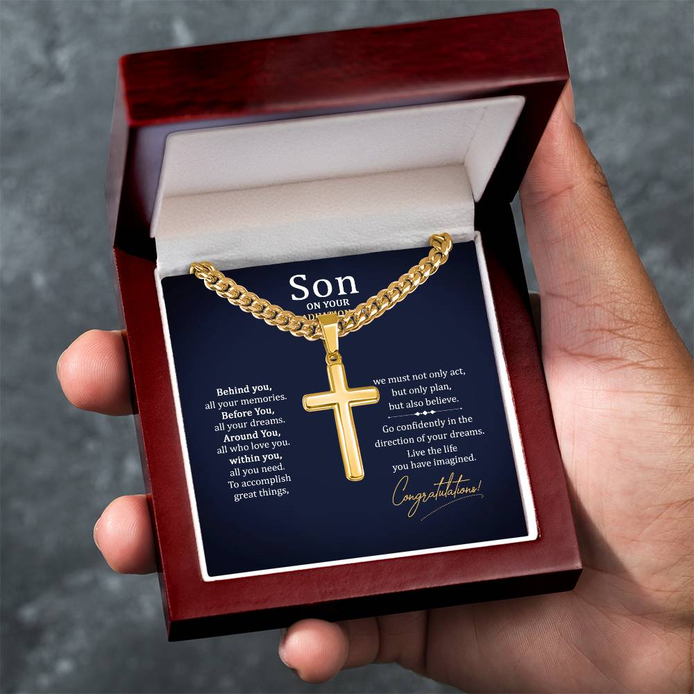 To My Son Gift on Your Graduation Day, Cuban Chain Cross Necklace