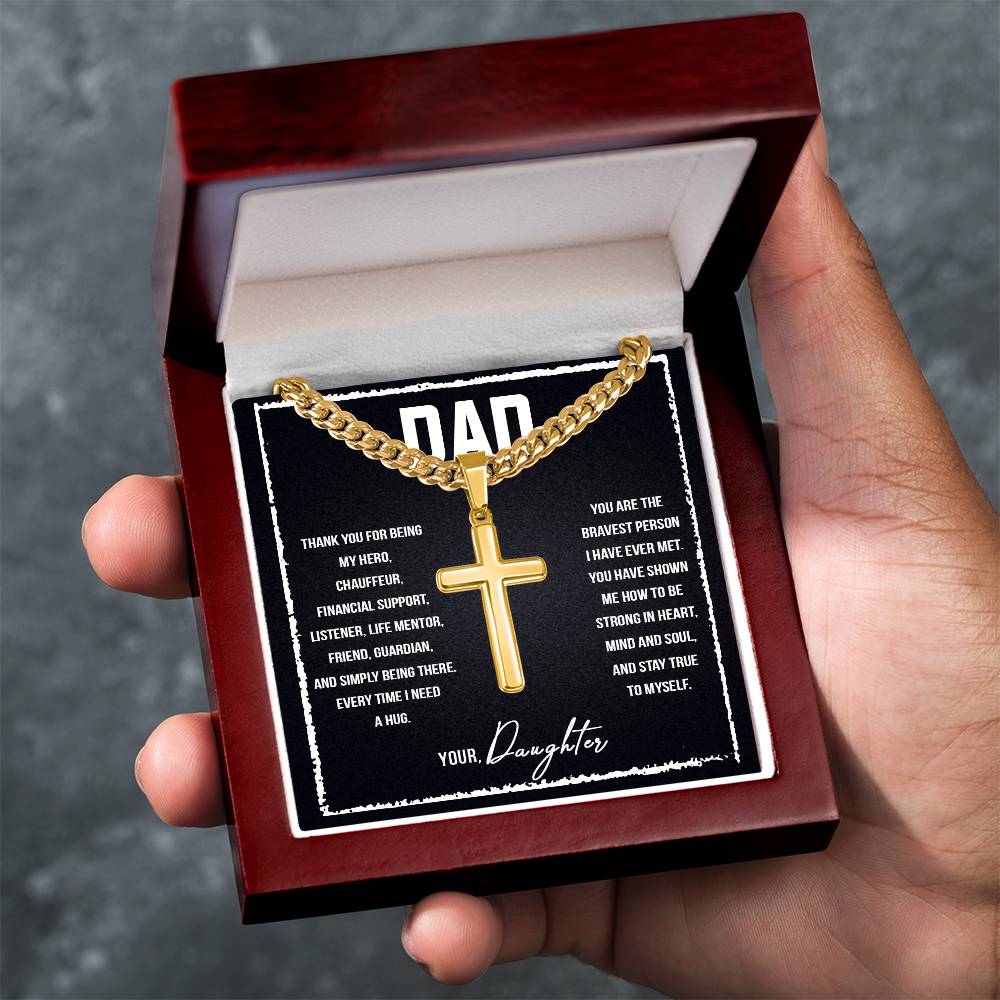 To My Dad Gift, I Love You So Much, Men Cuban Chain Cross Necklace
