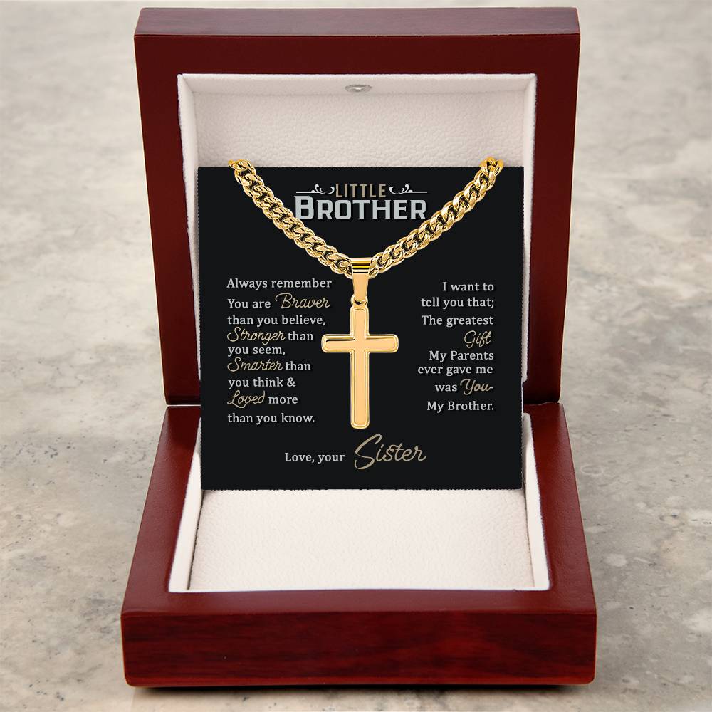 Little Brother Gift, Love Your Lord with all Your Strength, Cuban Chain Cross Necklace