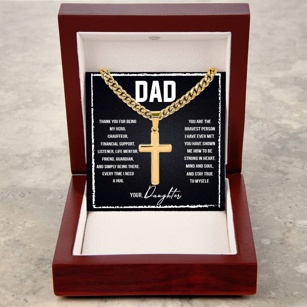 To My Dad Gift, I Love You So Much, Men Cuban Chain Cross Necklace