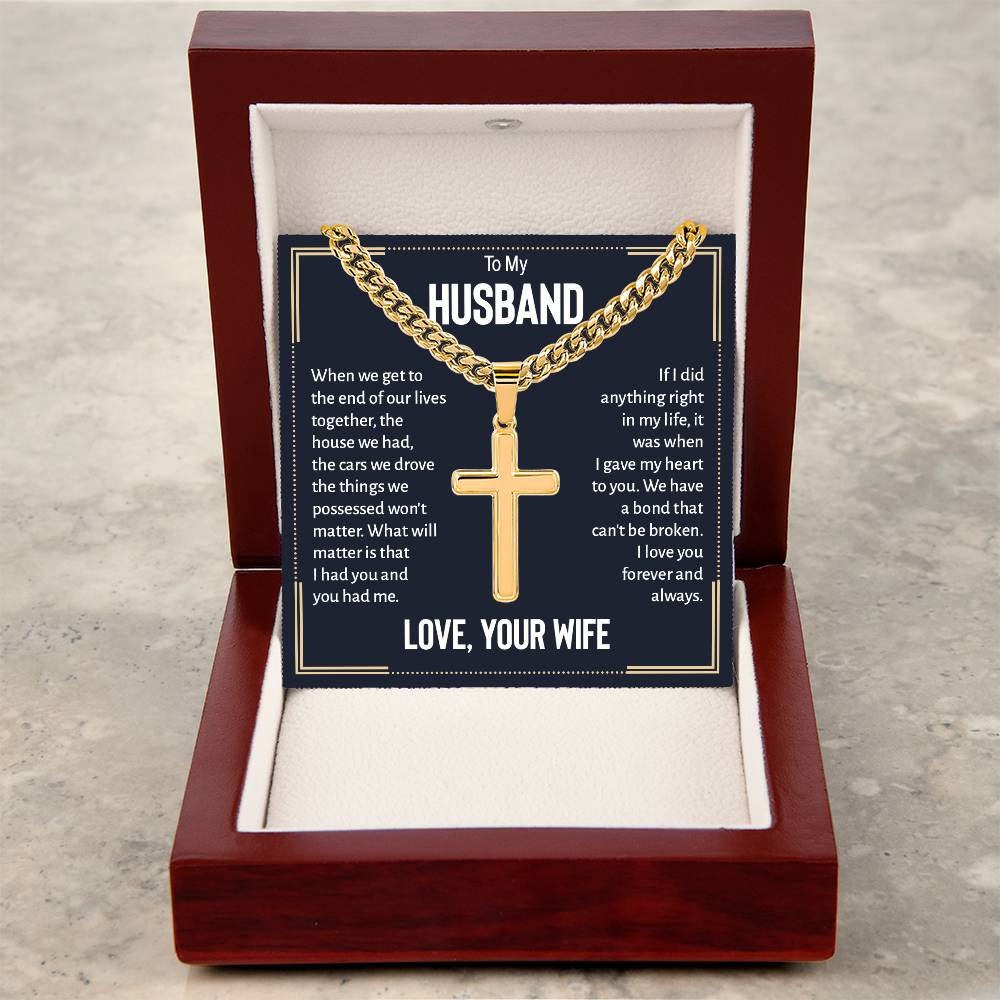 To My Husband Gift, When We Get to the End, Cuban Chain Cross Necklace