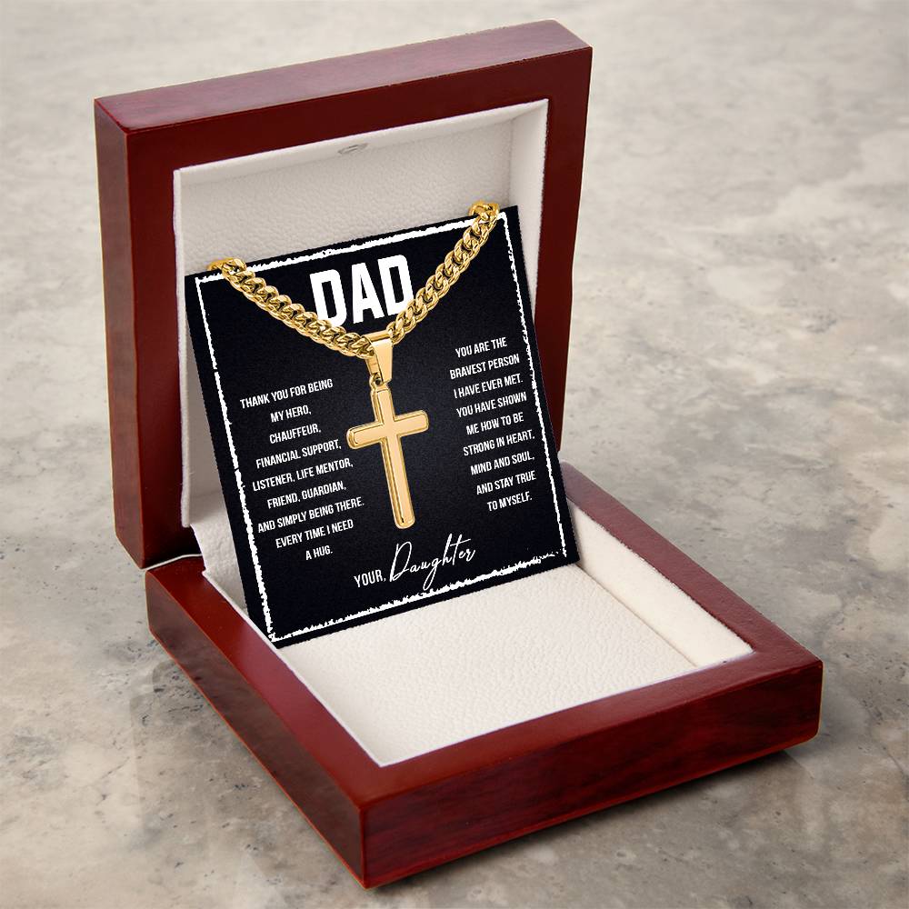 To My Dad Gift, I Love You So Much, Men Cuban Chain Cross Necklace