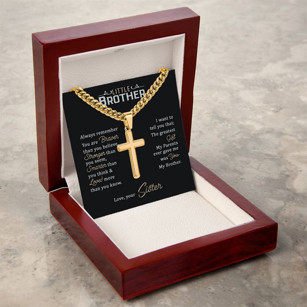 Little Brother Gift, Love Your Lord with all Your Strength, Cuban Chain Cross Necklace