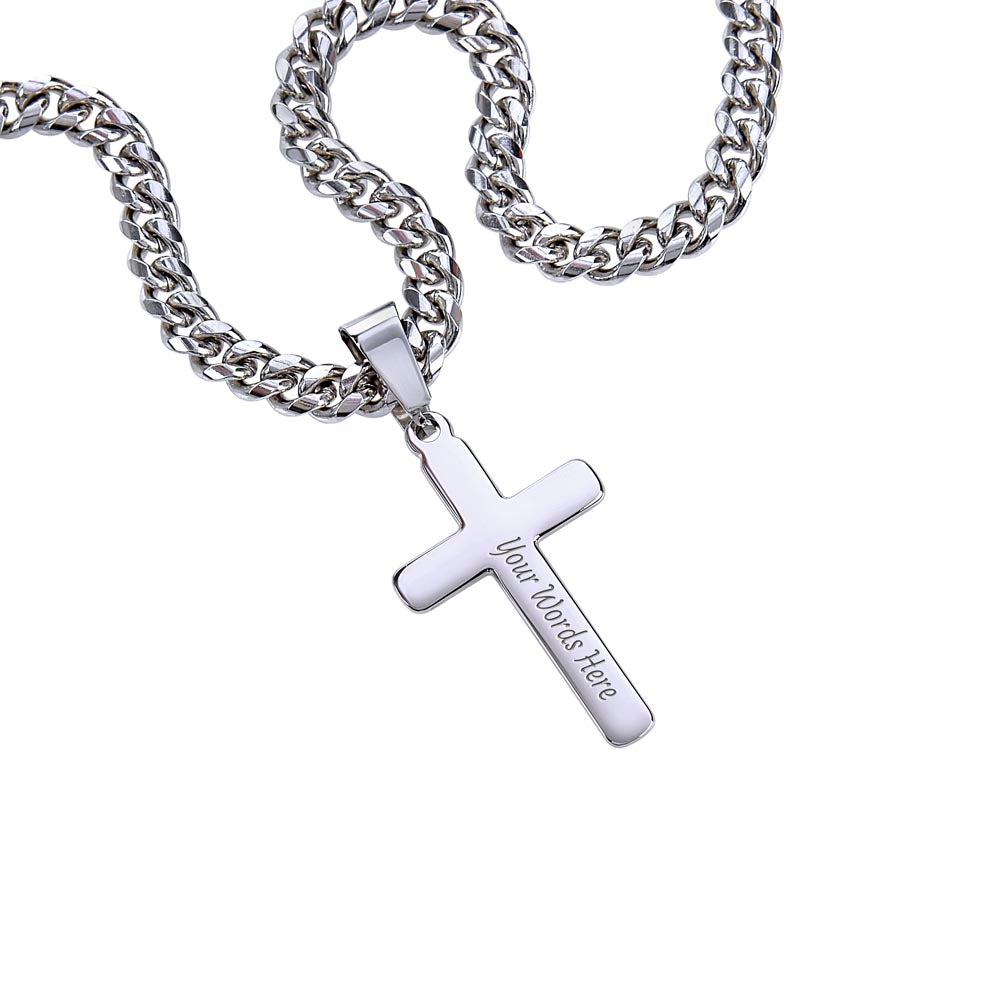 To my Amazing Son, Guided by God's Plan, Custom Engraved Cross Pendant with Cuban Link Chain Necklace