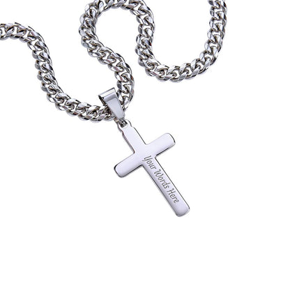 To my Amazing Son, Guided by God's Plan, Custom Engraved Cross Pendant with Cuban Link Chain Necklace