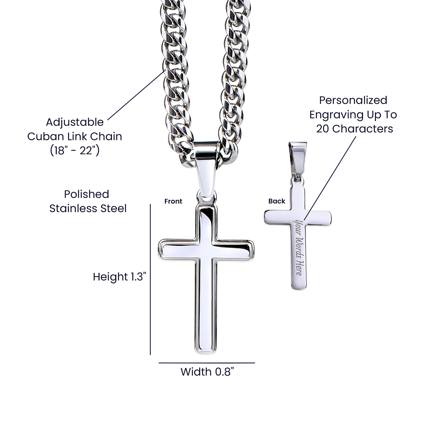 To my Amazing Son, Guided by God's Plan, Custom Engraved Cross Pendant with Cuban Link Chain Necklace