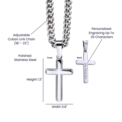 To my Amazing Son, Guided by God's Plan, Custom Engraved Cross Pendant with Cuban Link Chain Necklace