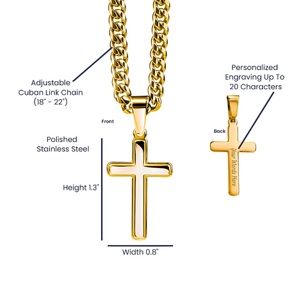 To my Amazing Son, Guided by God's Plan, Custom Engraved Cross Pendant with Cuban Link Chain Necklace