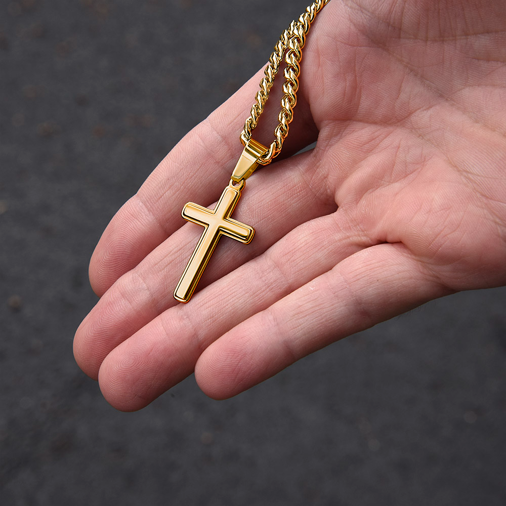 To my Amazing Son, Guided by God's Plan, Custom Engraved Cross Pendant with Cuban Link Chain Necklace