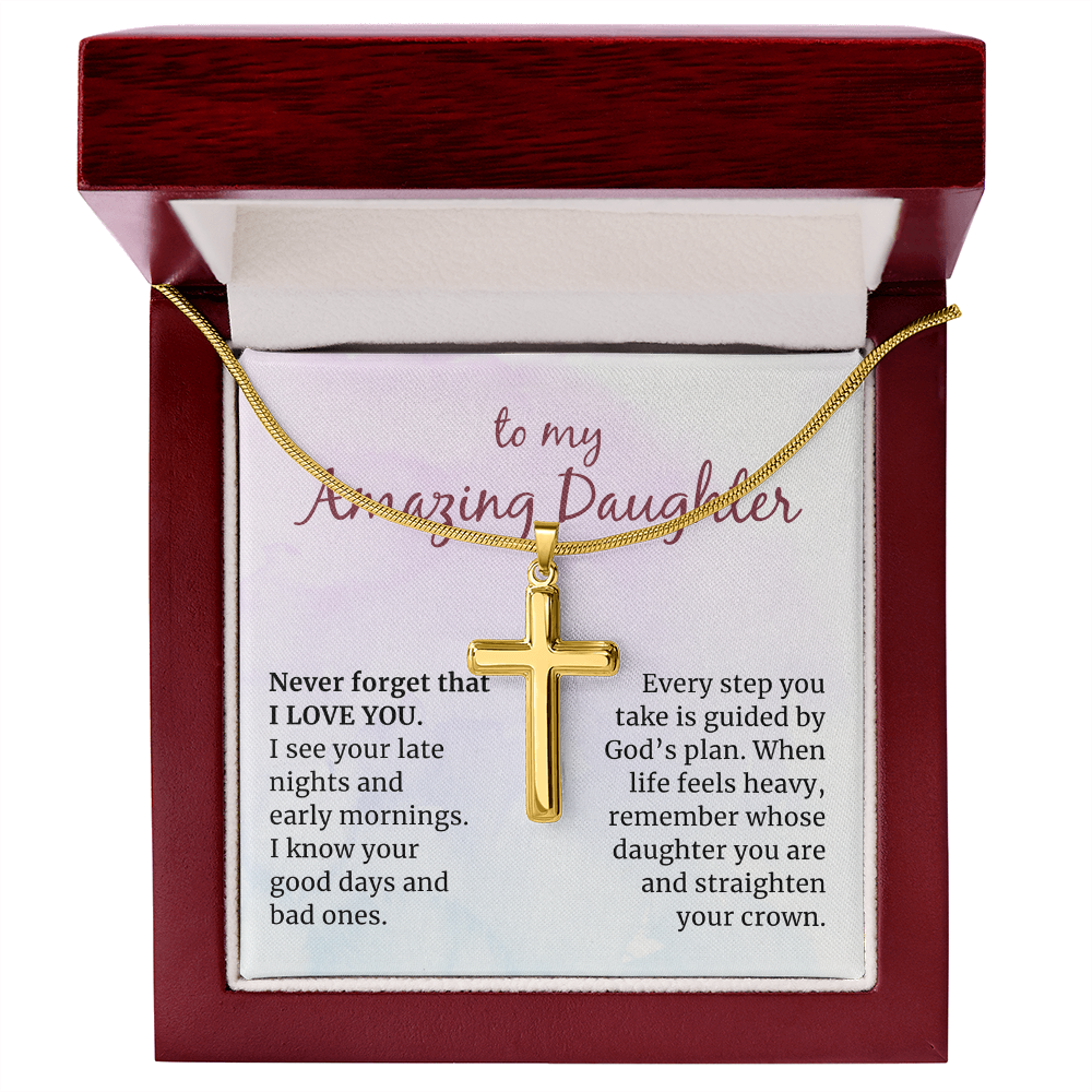 To my Amazing Daughter, Guided by God's Plan, Cross Necklace with Snake Chain