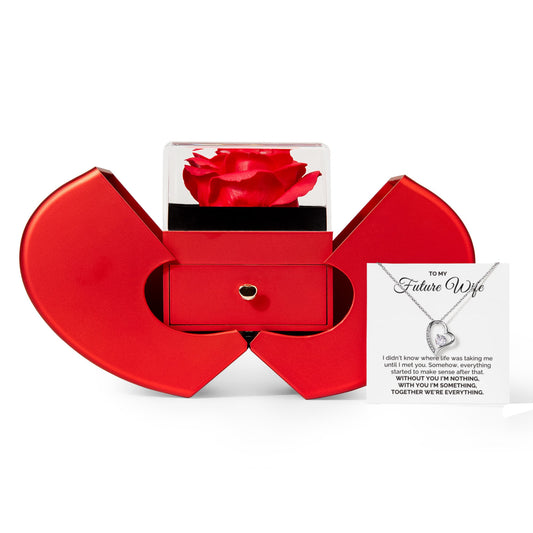 To My Future Wife Gift, For Fiancee Forever Love Necklace with Red Heart Rose Box