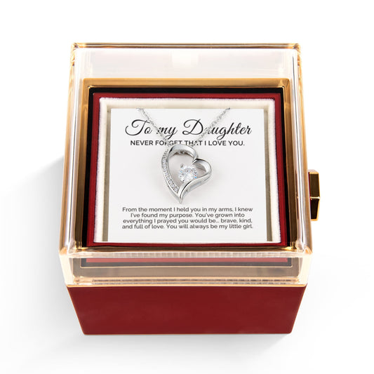 To My Daughter, Brave and Kind, Forever Love Necklace with Rotating Rose Box
