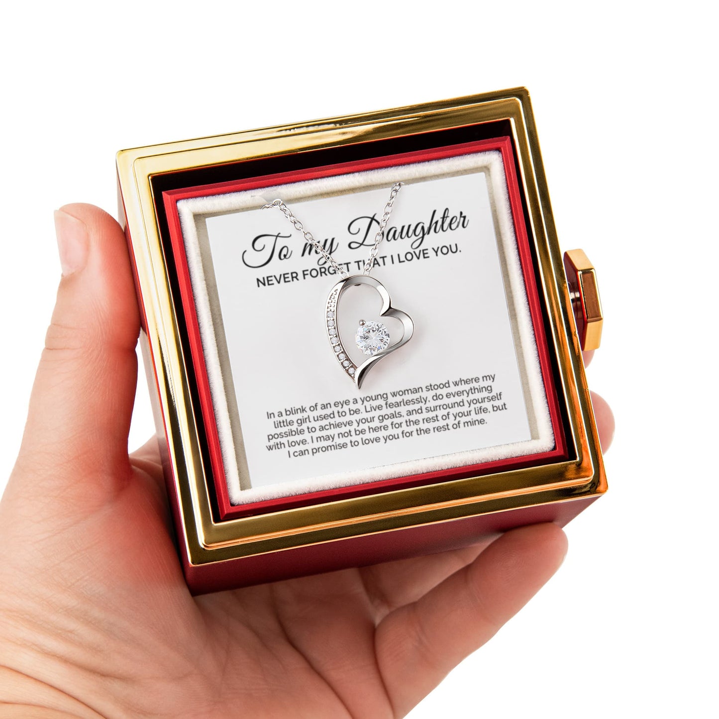 To My Daughter, I Love You For the Rest of My Life, Forever Love Necklace with Rotating Rose Box