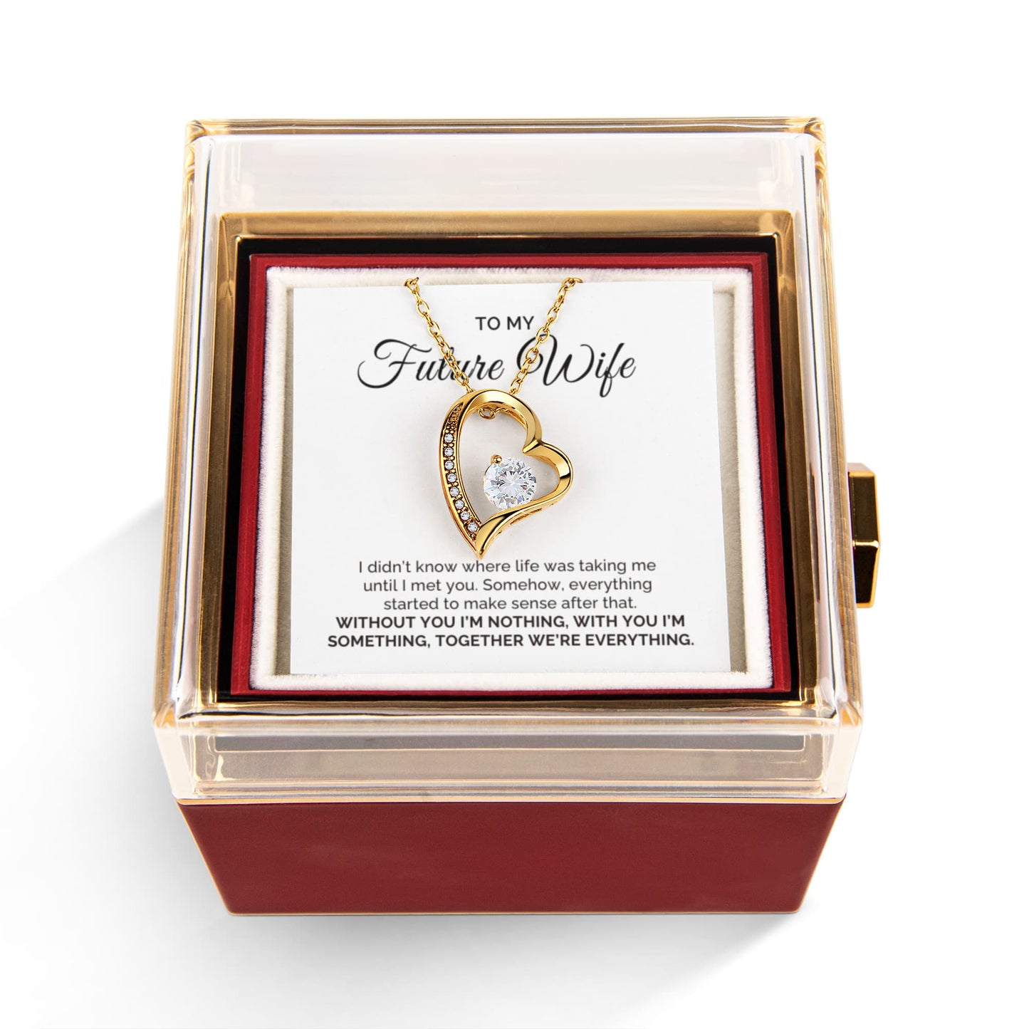 To My Future Wife Gift or Fiancee,  Forever Love Necklace with Rotating Rose Box