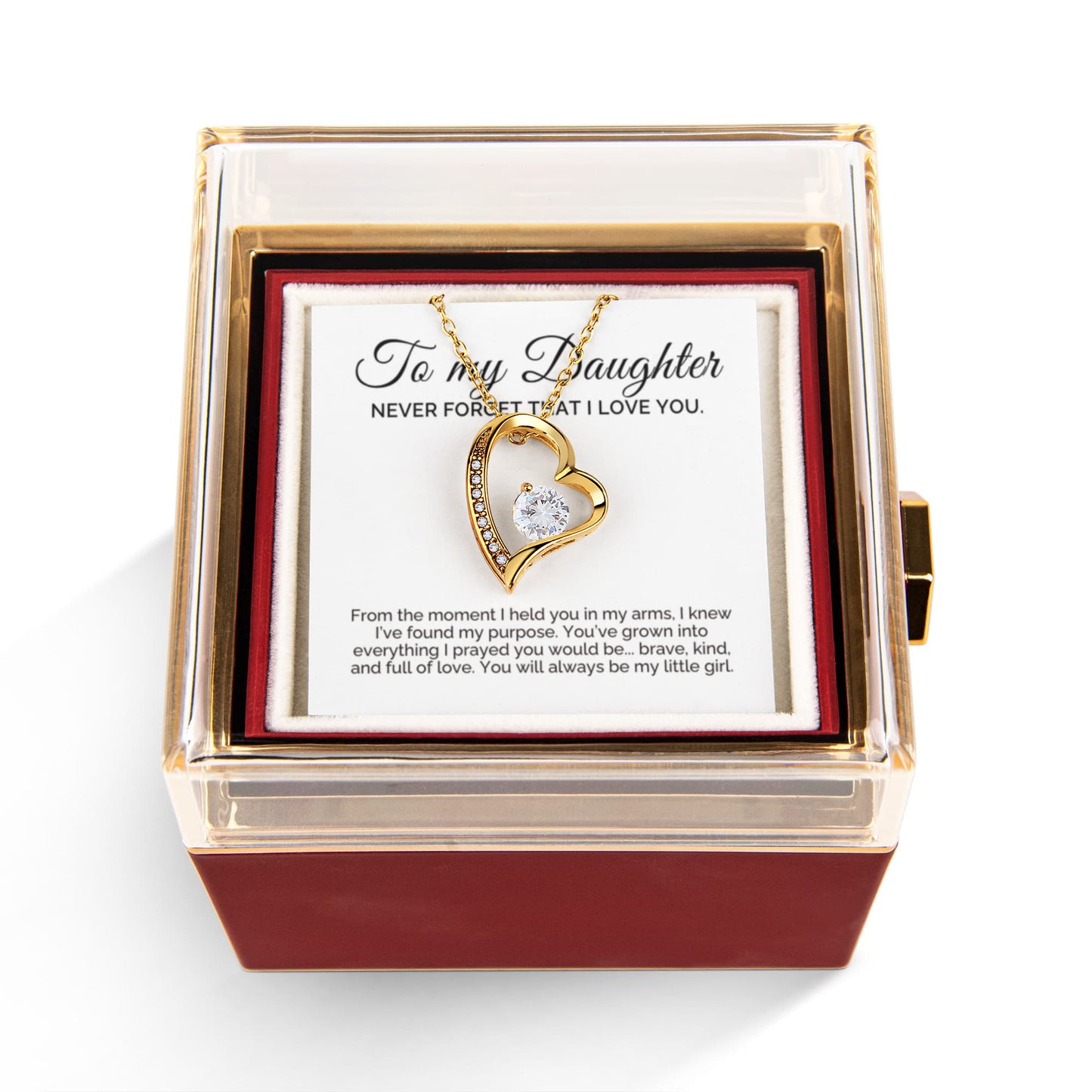 To My Daughter, Brave and Kind, Forever Love Necklace with Rotating Rose Box