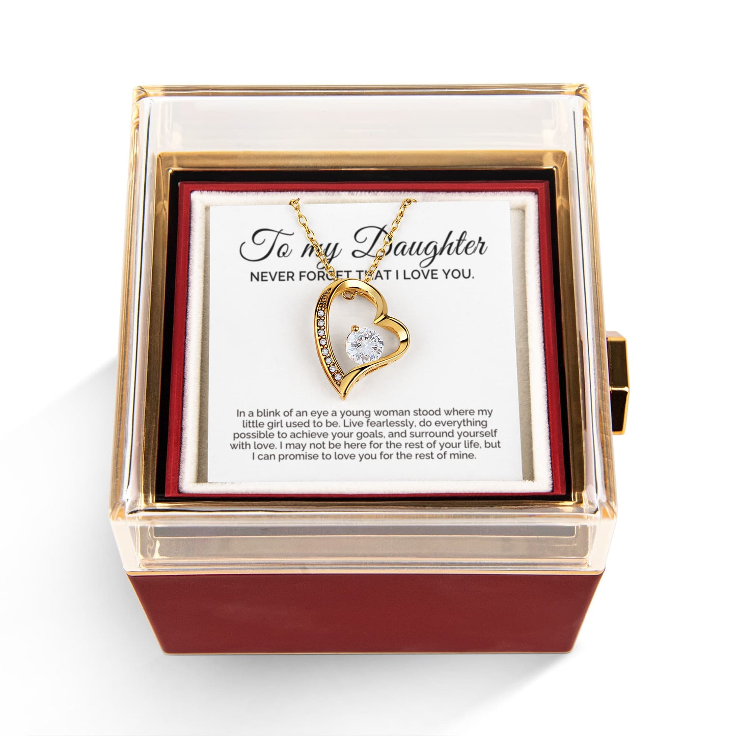 To My Daughter, I Love You For the Rest of My Life, Forever Love Necklace with Rotating Rose Box