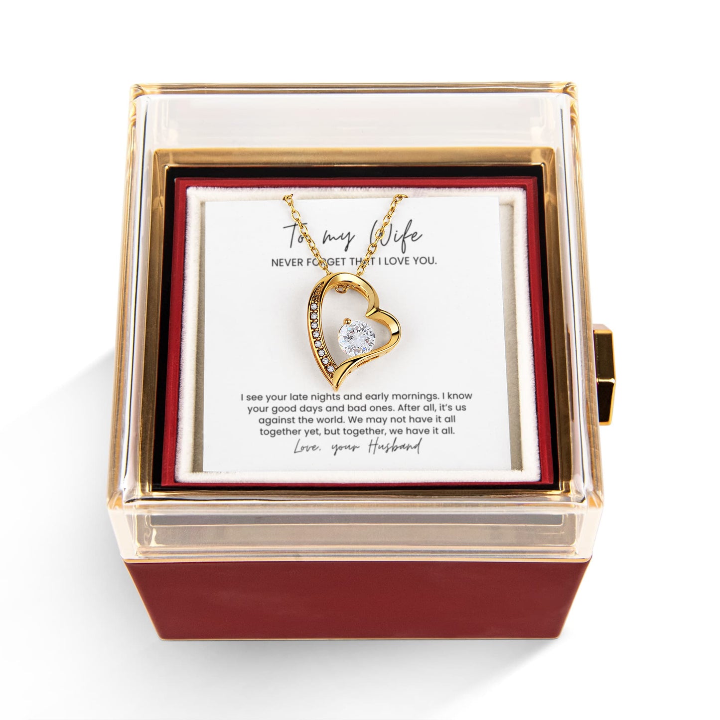 Us Against the World, Husband to Wife Forever Love Necklace with Rotating Rose Box