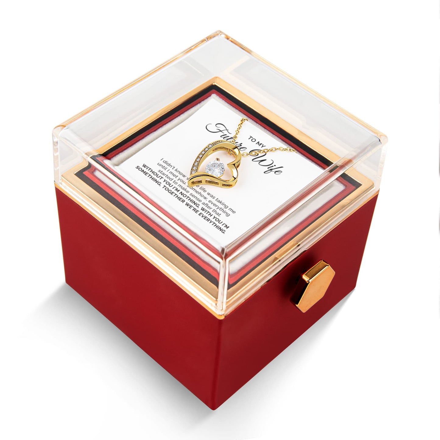 To My Future Wife Gift or Fiancee,  Forever Love Necklace with Rotating Rose Box