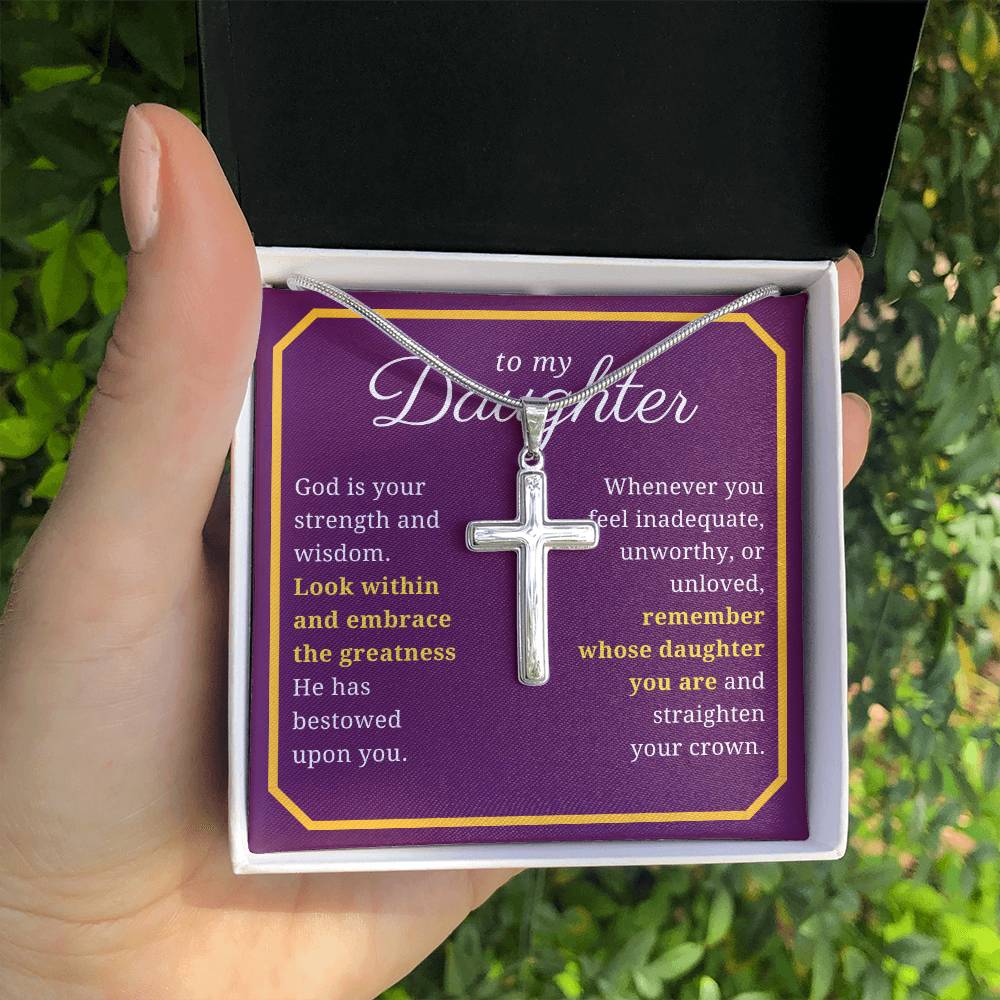 Gift For Daughter, Confirmation or Baptism Strength and Wisdom Stainless Steel Cross Necklace