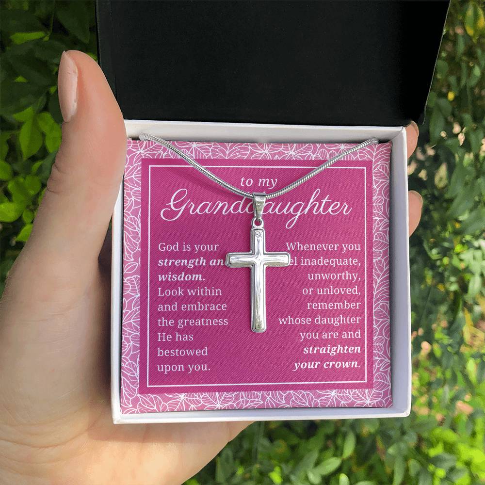 Gift For Granddaughter, Confirmation or Baptism Embrace the Greatness Stainless Steel Cross Necklace