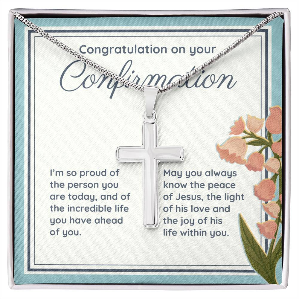 Confirmation Gift for Girls, I'm Proud of the Person You Are Today Stainless Steel Cross Necklace