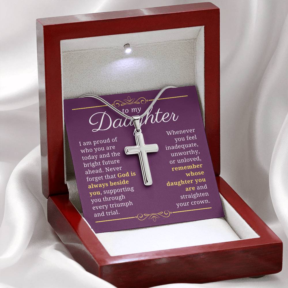 Gift For Daughter, Confirmation or Baptism Proud of Who You Are Stainless Steel Cross Necklace