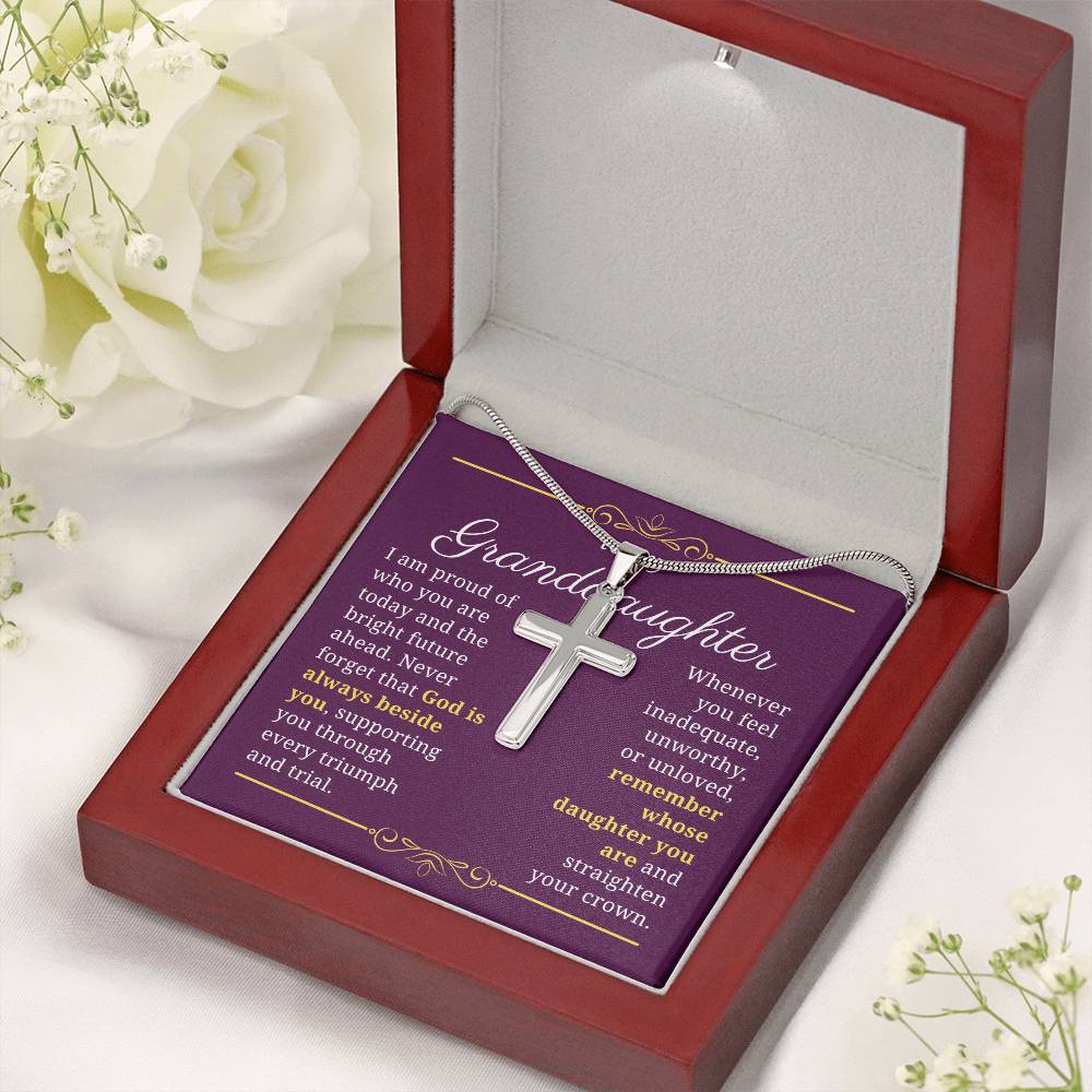 Gift For Granddaughter, Confirmation or Baptism Proud of Who You Are Stainless Steel Cross Necklace