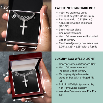 To Grandson Gift Encouragement From Grandparents, be the Man I know you can be, Stainless Steel Cross Pendant Cuban Chain Necklace