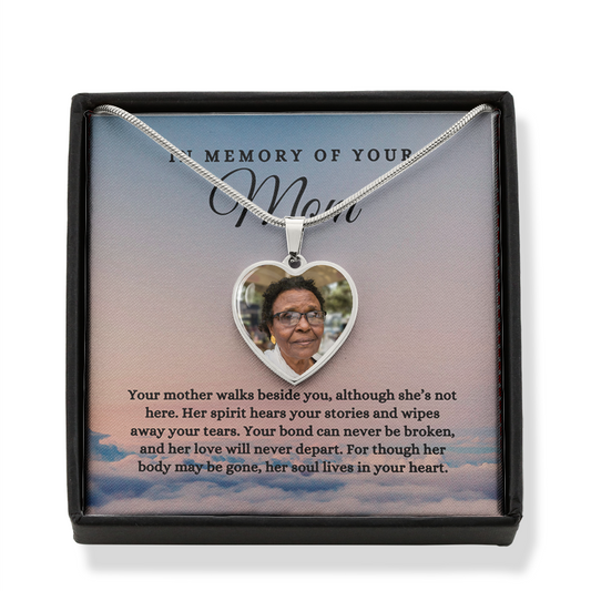 In Memory of your Mom Remembrance Memorial Custom Heart Pendant Photo Necklace
