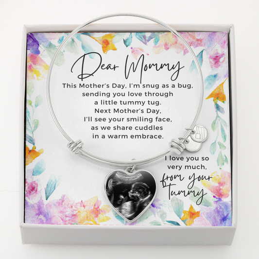 1st Time Mother's Day New Pregnancy Gift, Ultrasound Photo Charm Bangle