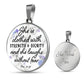 She is Clothed With Strength & Dignity and She Laughs Without Fear Christian Round Pendant Necklace (Optional Engraving)