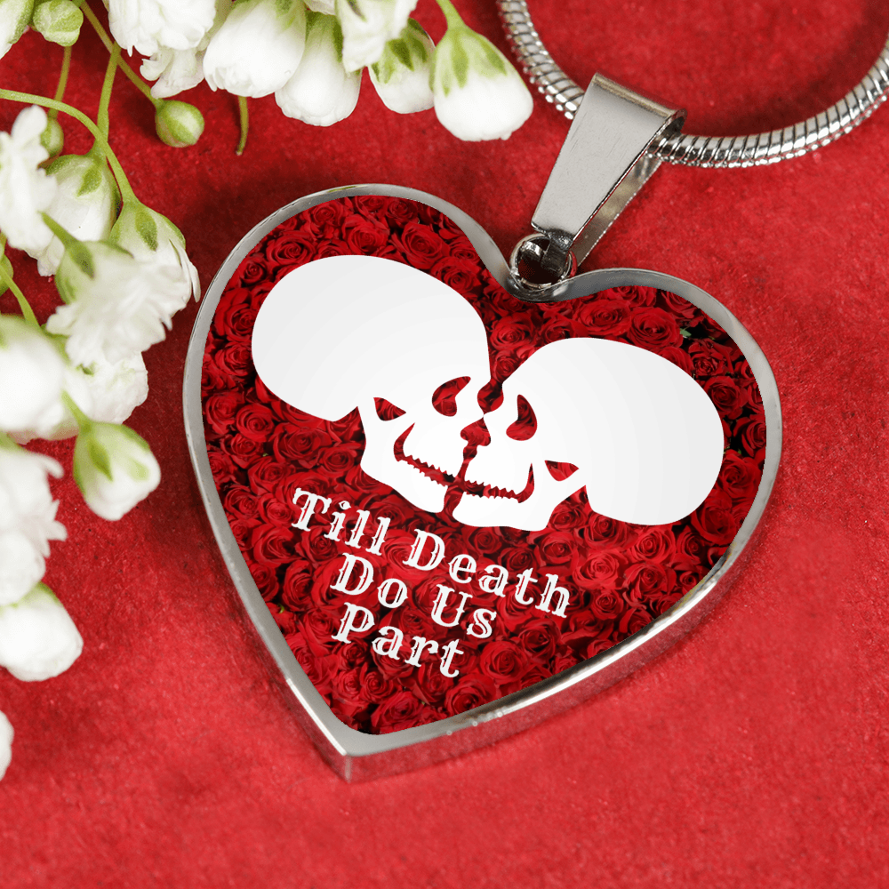 Till Death Do Us Part White Skulls Charm Eternal Love Halloween Heart Pendant Necklace