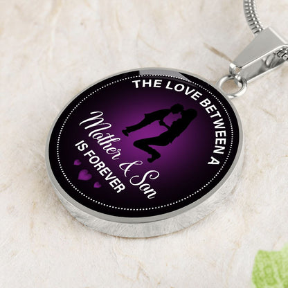 The Love Between a Mother and Son is Forever Round Pendant Necklace (Optional Engraving)