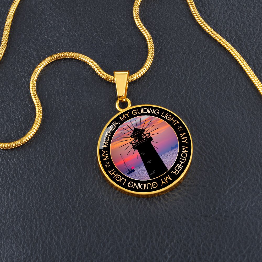 My Mother My Guilding Light Lighthouse Round Pendant Necklace (Optional Engraving)