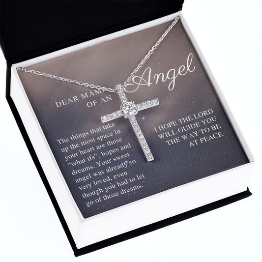 Dear Mama of an Angel Loss of Baby Miscarriage Condolences CZ Cross Necklace