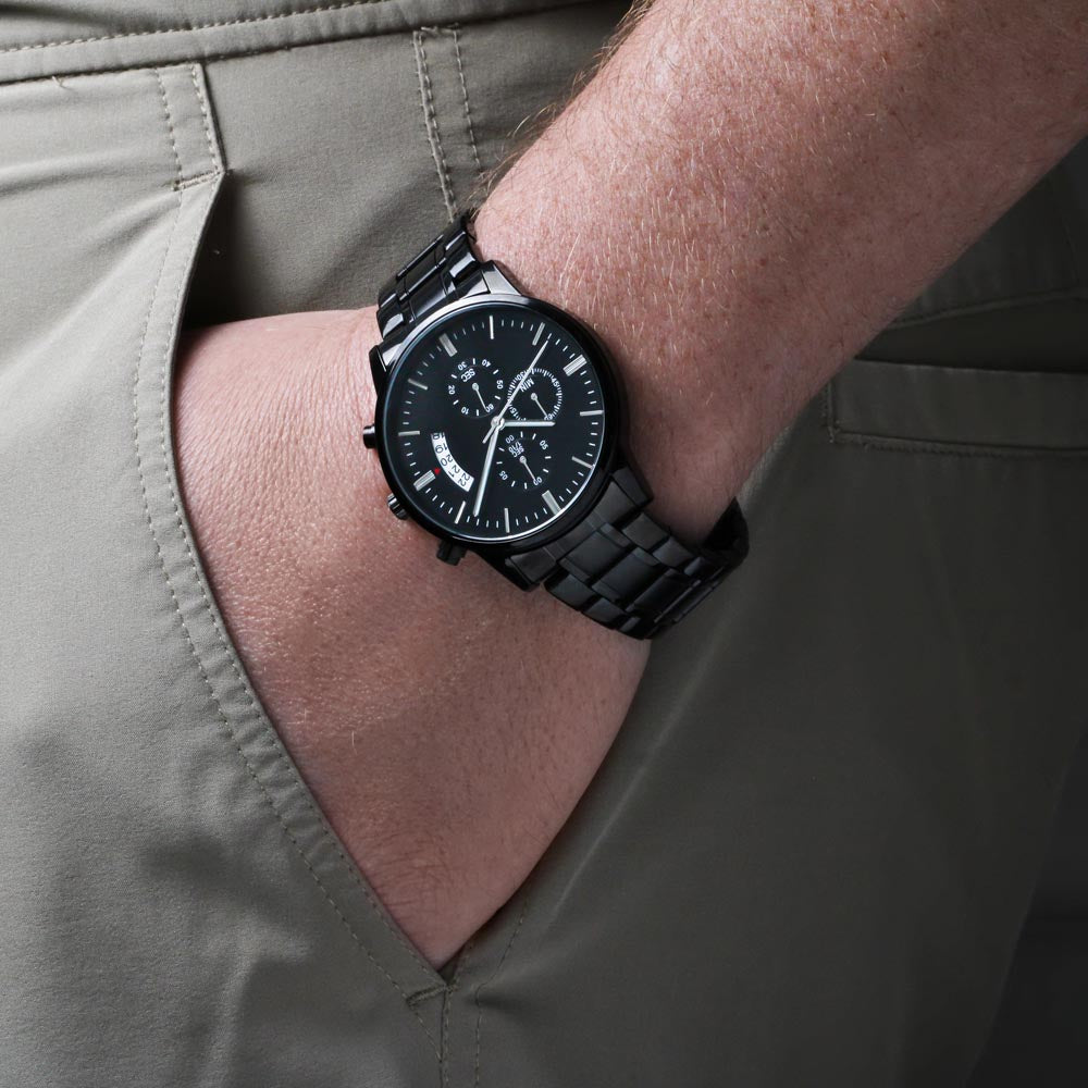 I Hooked The Best Dad Gift For Father Engraved Black Chronograph Watch