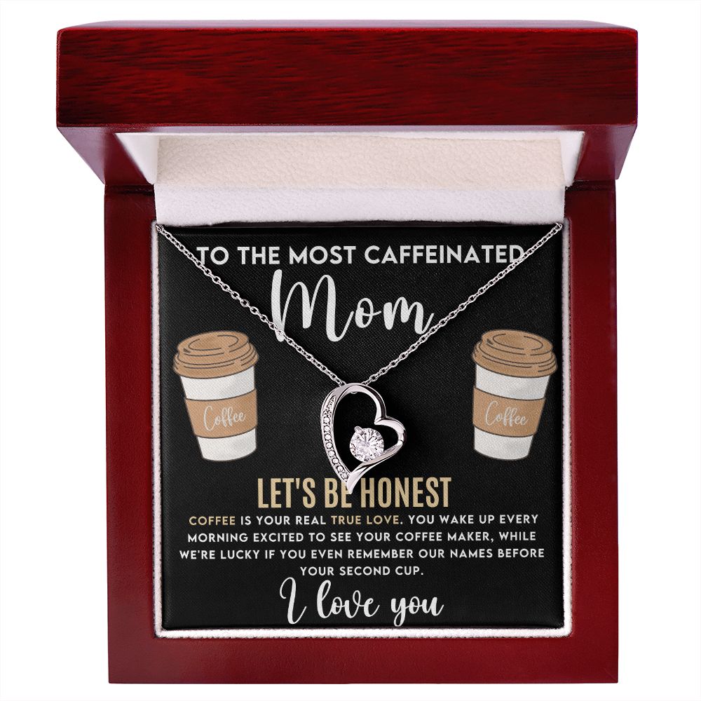 Coffee Lover Mom Gift Forever Love Necklace for Mother's Day or Birthday
