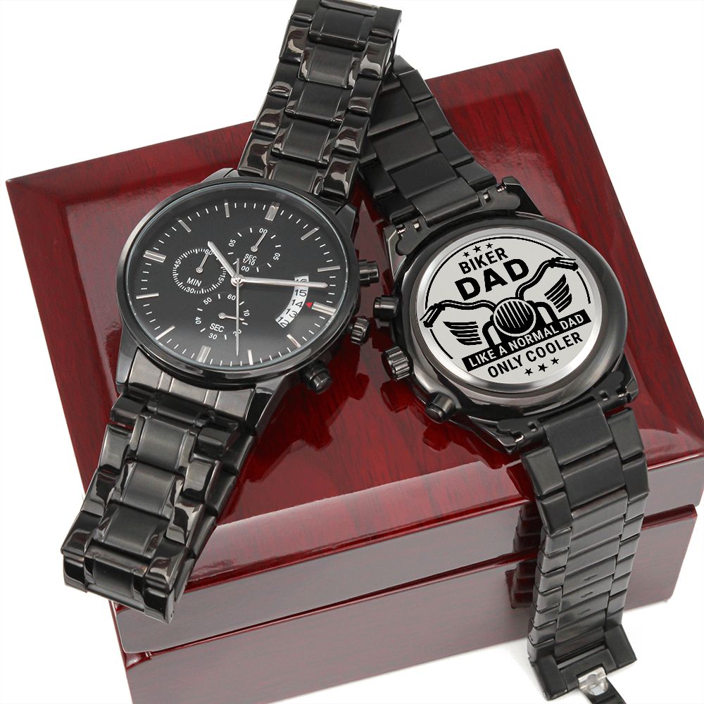 Biker Dad Like a Normal Dad Only Cooler Father's Day Black Engraved Chronograph Watch