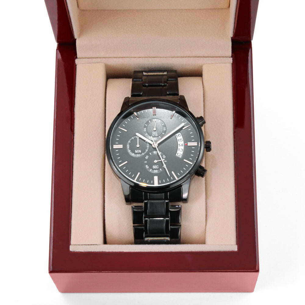 To My King - I Love You Engraved Black Chronograph Watch For Boyfriend or Husband