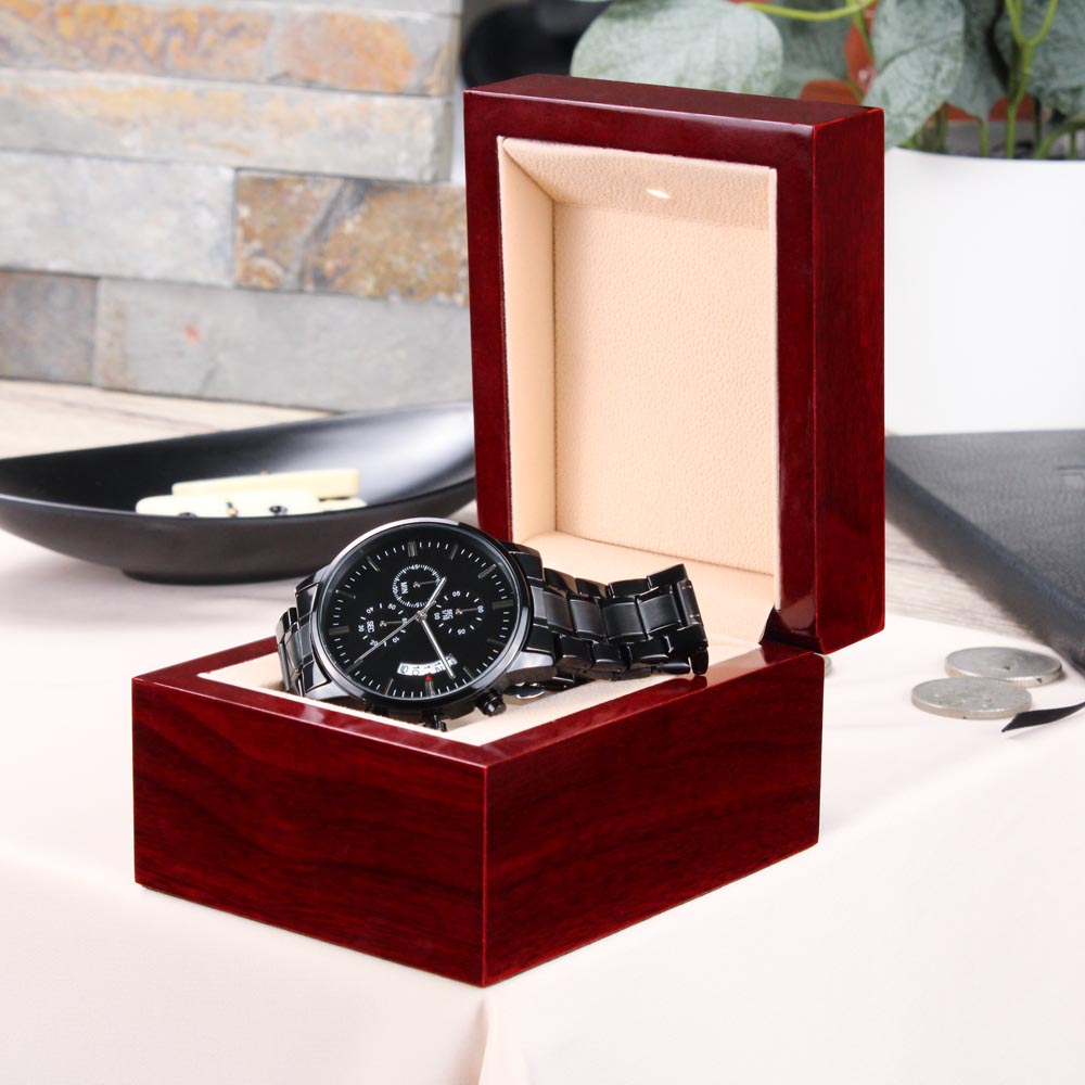 You and I Until the End of Time Infinity Love Engraved Design Black Chronograph Watch For Men