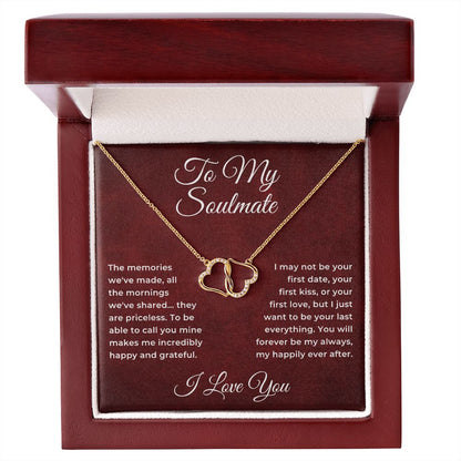 To My Soulmate 10K Gold Connected Hearts in Diamonds Necklace For Wife or Girlfriend