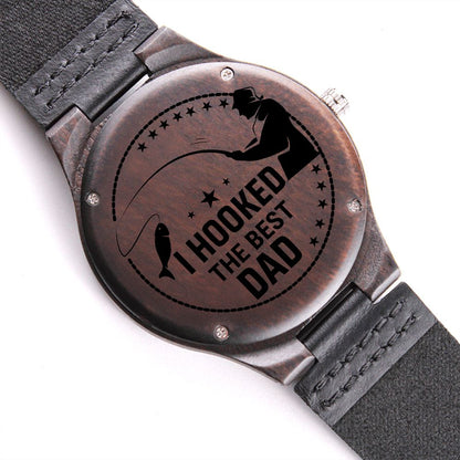 I Hooked The Best Dad Gift For Father Engraved Wooden Watch