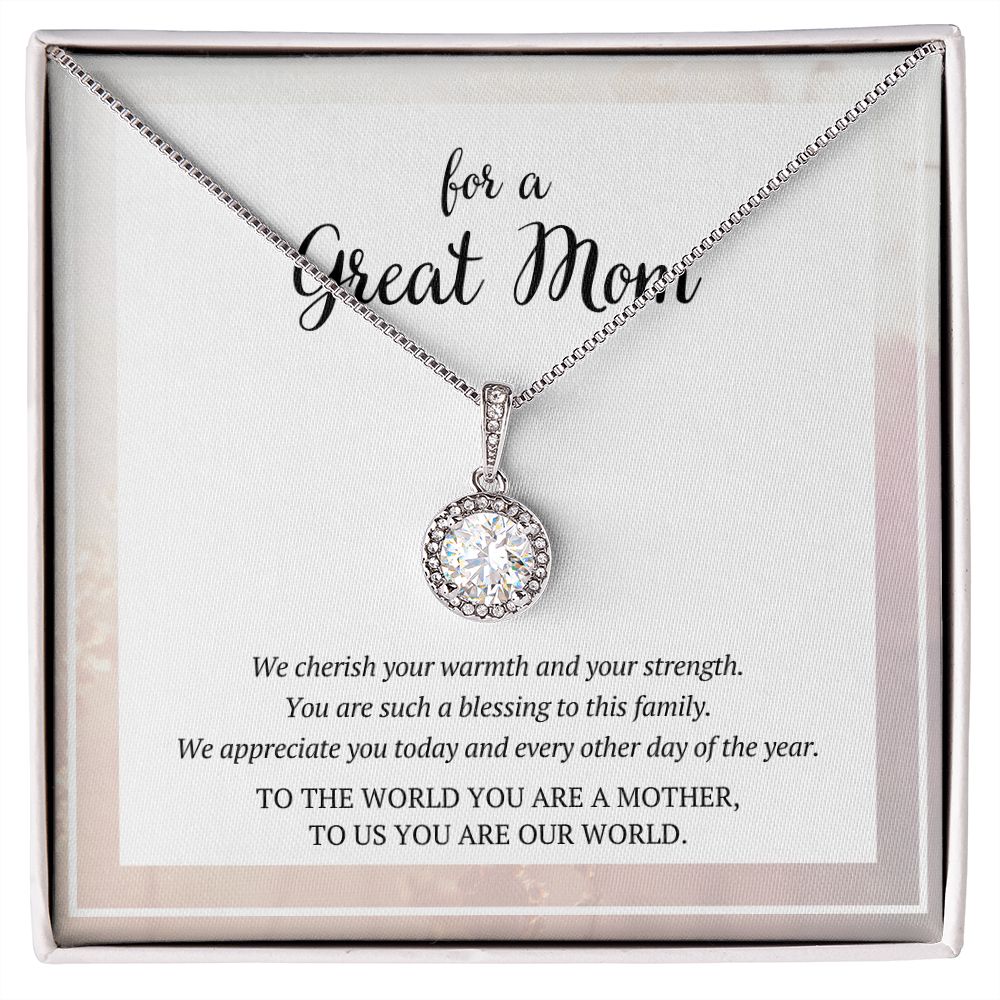 You Are Our World For a Great Mom Cubic Zirconia Pendant Necklace