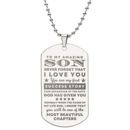 To Son From Mom or Dad Gift, You are my First Success Story, Encouragement Dogtag Engraved Necklace
